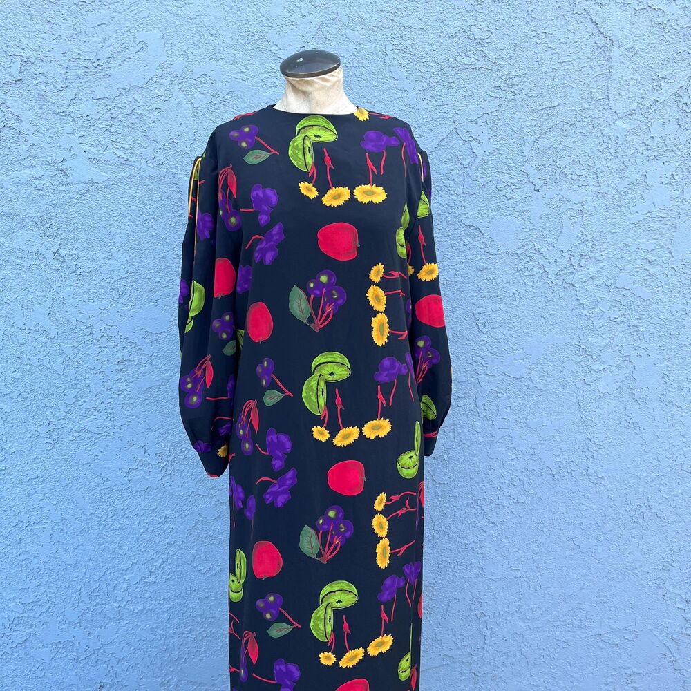 Vintage Fruit Dress Georgette Trabolsi Size Xl 80s Caftan